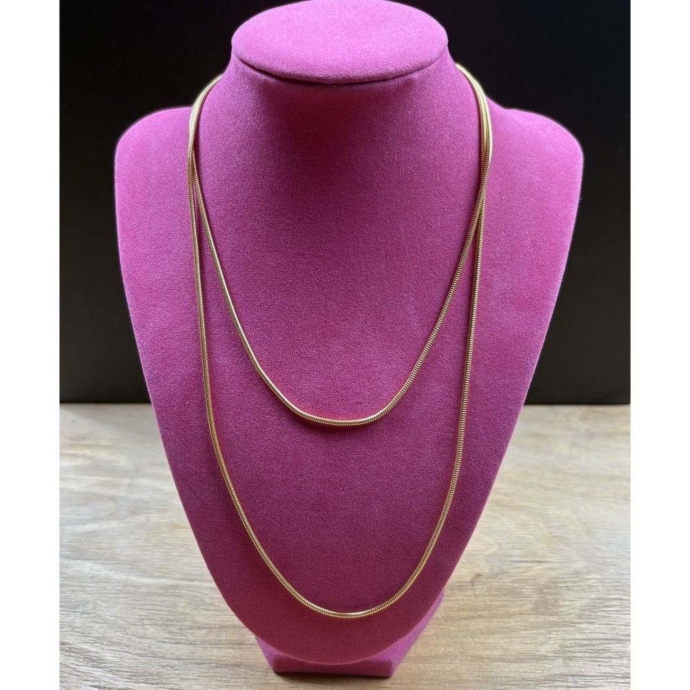Anne Klein Necklace Snake Chain Matte Gold Tone Signed Flapper 36"